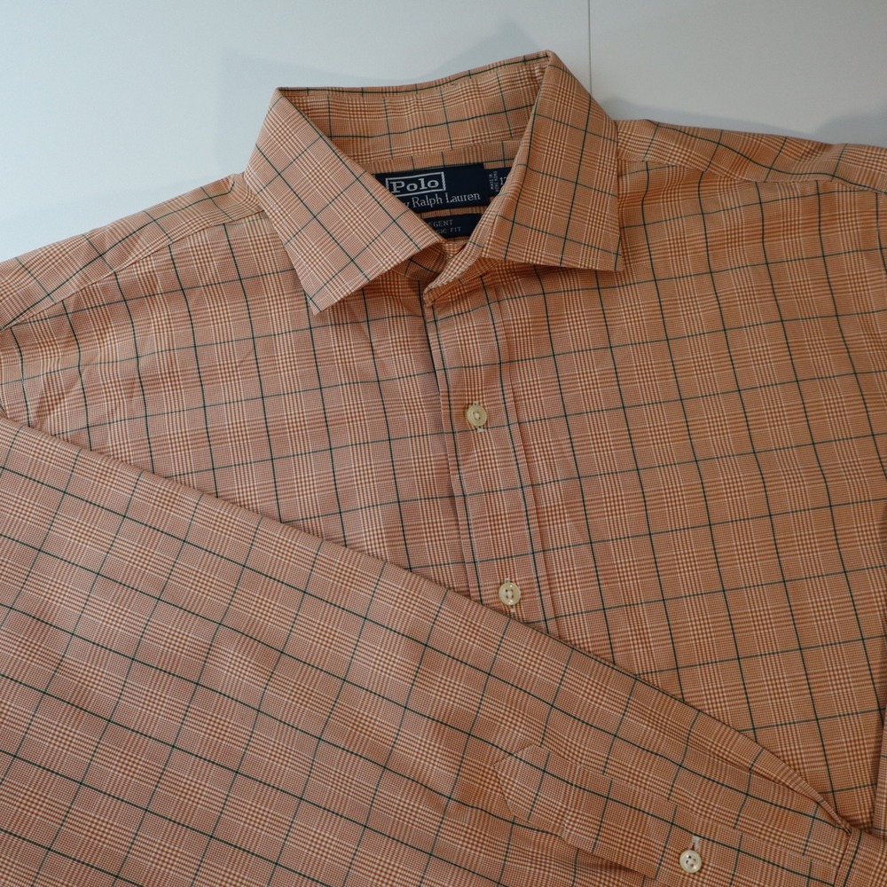 Polo Ralph Lauren Regent Classic Fit Shirt Mens 17 XL Orange Plaid Dress Shirt